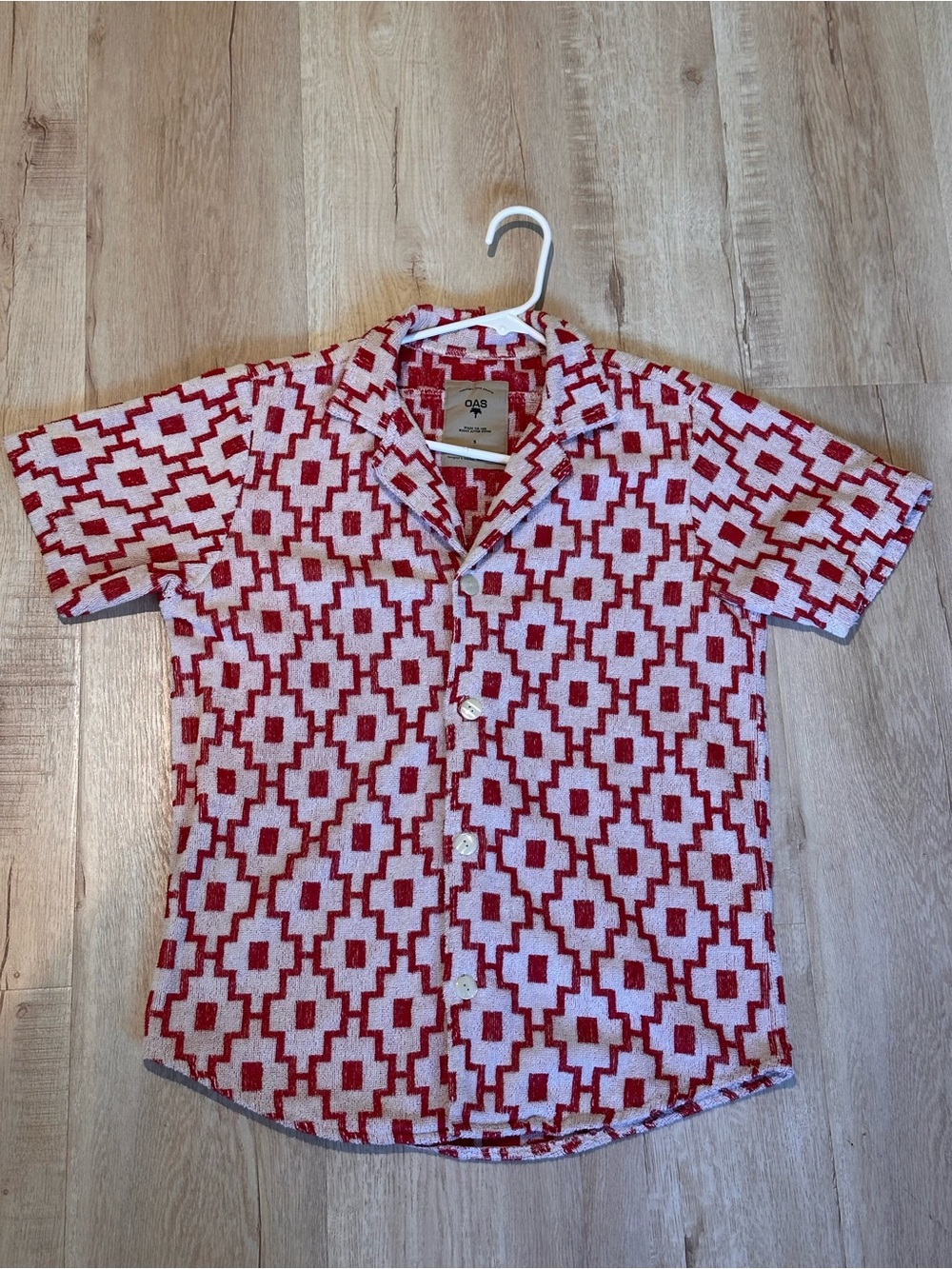 OAS red and white button up shirt Size S